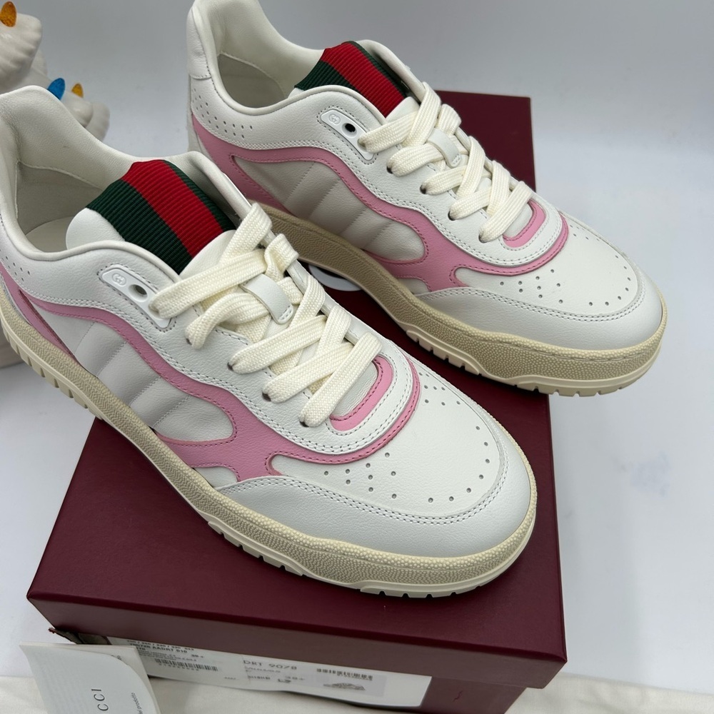 Women's Gucci, Re-web leather sneakers white and pink size 38.5 made in Italy - Picture 4 of 11
